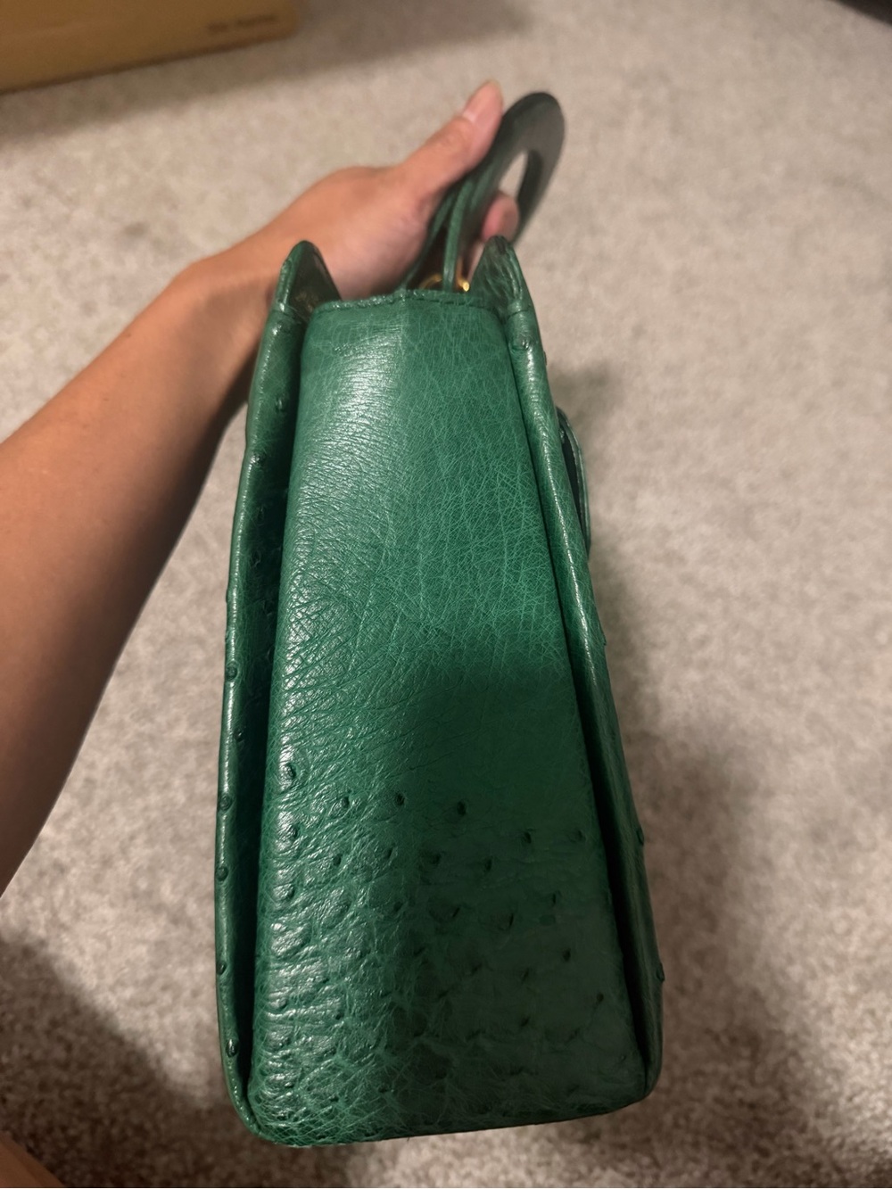 “Genuine” Green Ostrich Top-Handle Bag - Picture 8 of 17